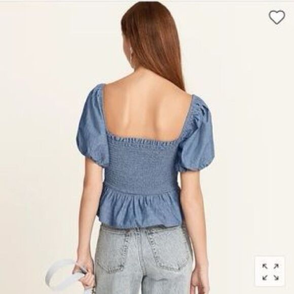 J Crew Chambray Squareneck Smocked Puff Sleeve Top NWT - Picture 4 of 11